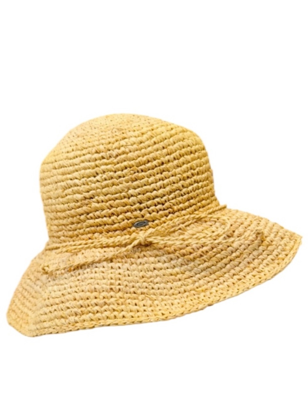 August tan natural straw woven floppy 14” brim beach hat one size
